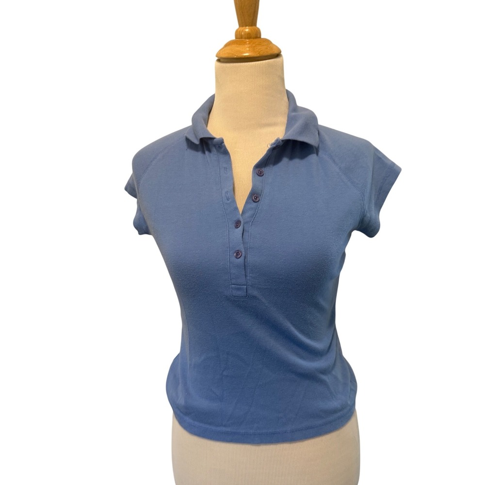 Express Jeans Blue‎ Polo Top Womens Short Sleeve Casual Shirt